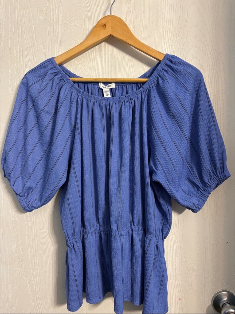 Nine West Blue Peplum Puff Sleeve Blouse